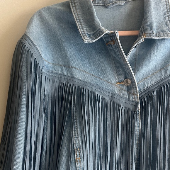 Fringe Denim Jacket with Embellished Bee - Picture 3 of 4